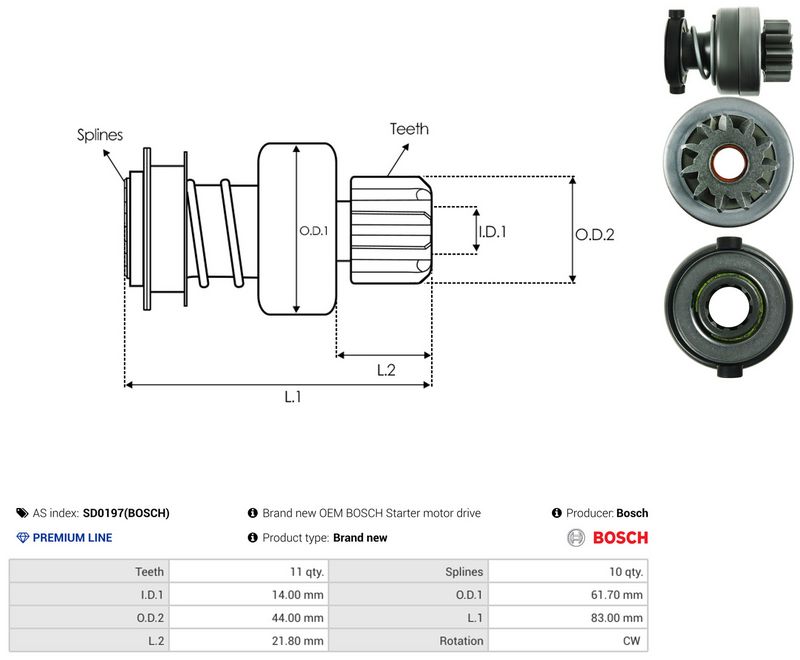 AS-PL SD0197(BOSCH) Freewheel Gear, starter