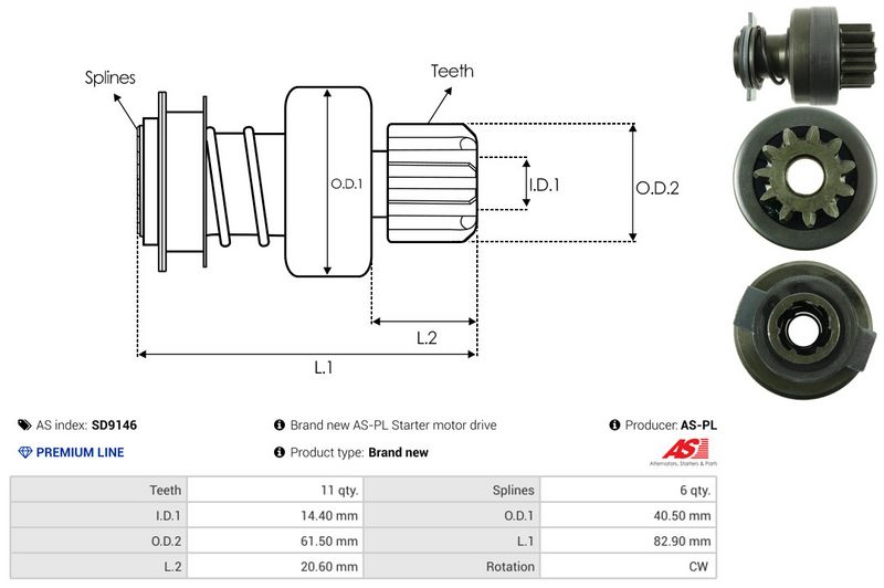 AS-PL SD9146 Freewheel Gear, starter