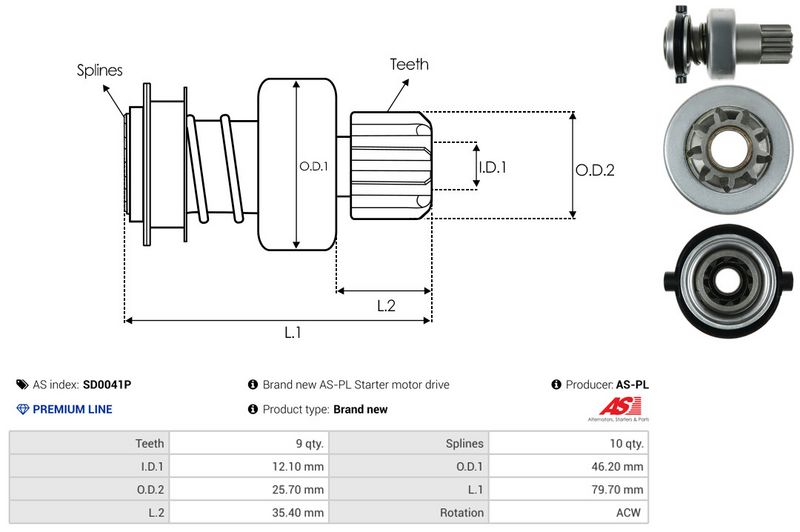 AS-PL SD0041P Freewheel Gear, starter