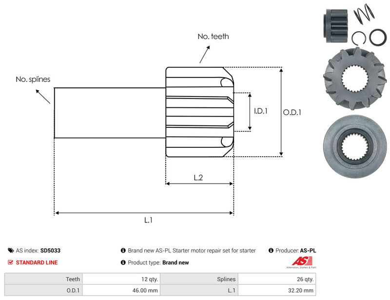 AS-PL SD5033 Freewheel Gear, starter