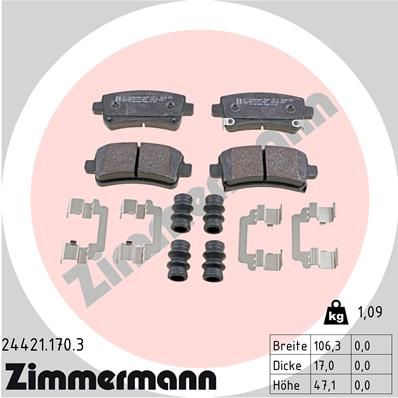 Комплект гальмівних накладок, дискове гальмо, Zimmermann 24421.170.3