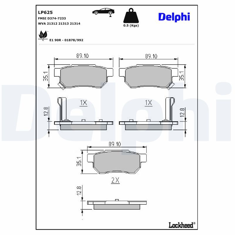 DELPHI LP625 Brake Pad Set, disc brake