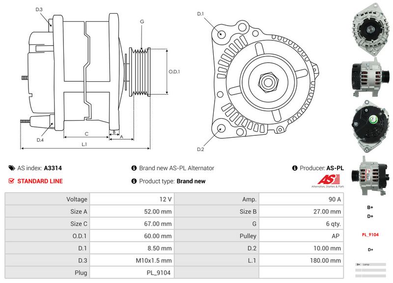AS-PL A3314 Alternator