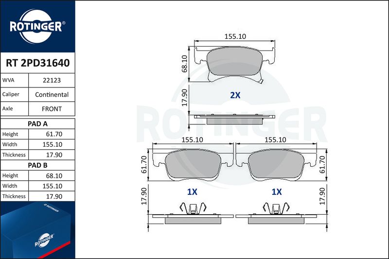 set placute frana,frana disc ROTINGER RT 2PD31640