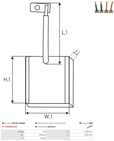 Süsinikuhari, starter, AS-PL PSX142-143(IKA)