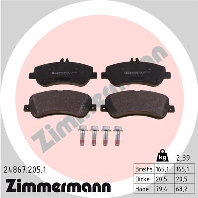 Комплект гальмівних накладок, дискове гальмо, Zimmermann 24867.205.1