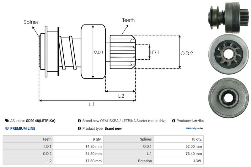 AS-PL SD9148(LETRIKA) Freewheel Gear, starter