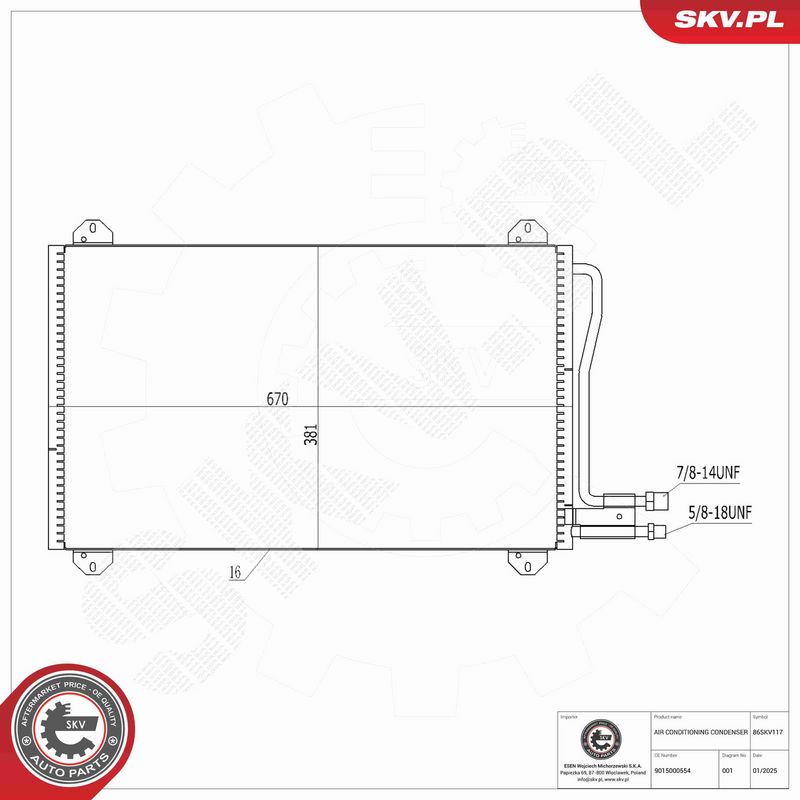 ESEN SKV 86SKV117 Condenser, air conditioning