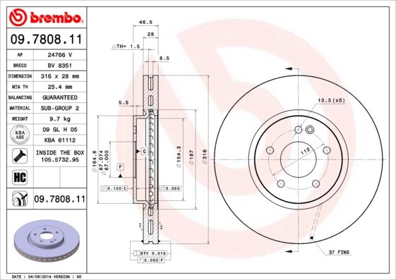 Гальмівний диск, Brembo 09.7808.11