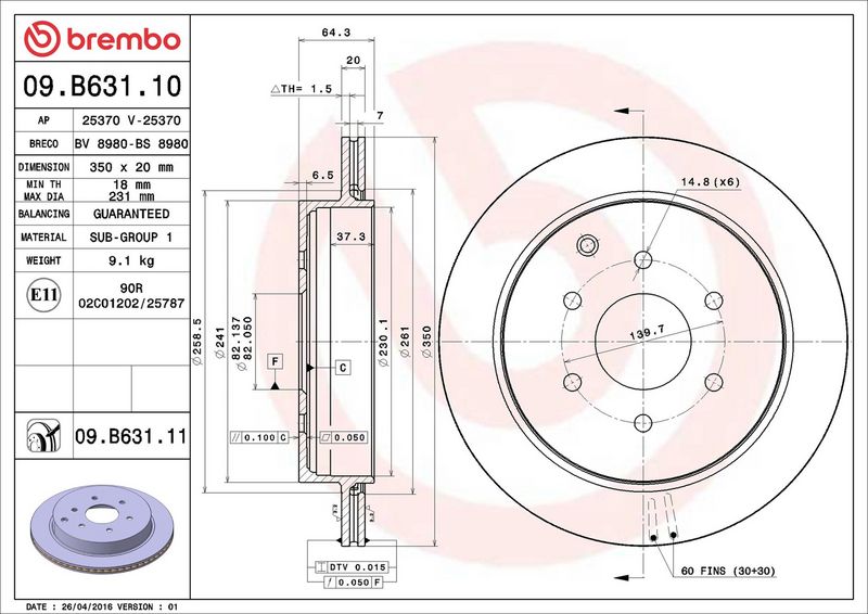 Disc frana 09.B631.11 BREMBO