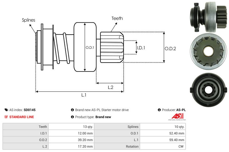 AS-PL SD0145 Freewheel Gear, starter