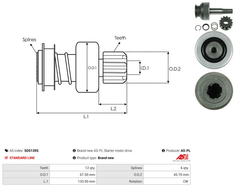 AS-PL SD5139S Freewheel Gear, starter