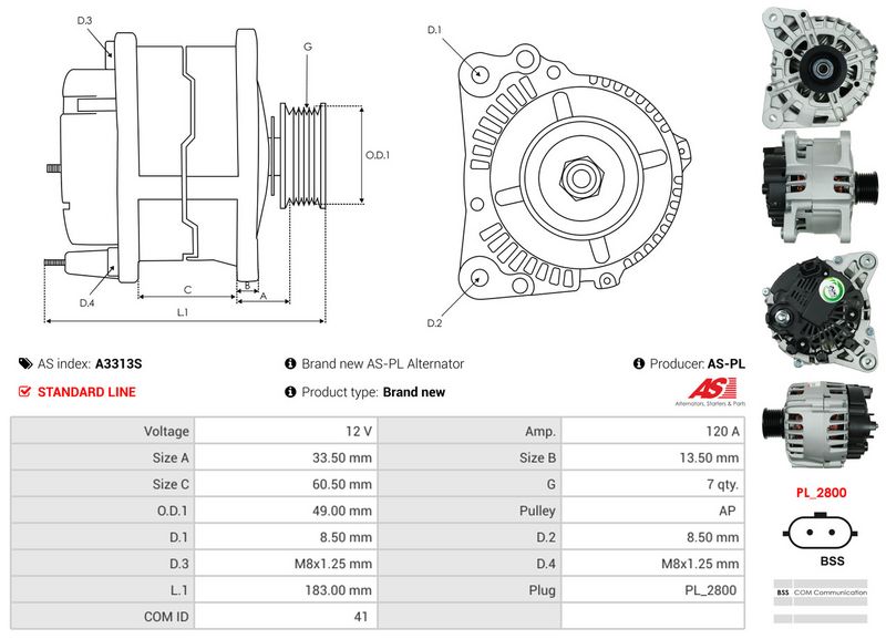 AS-PL A3313S Alternator
