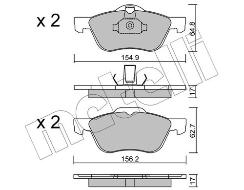 Комплект гальмівних накладок, дискове гальмо, Metelli 22-0489-0