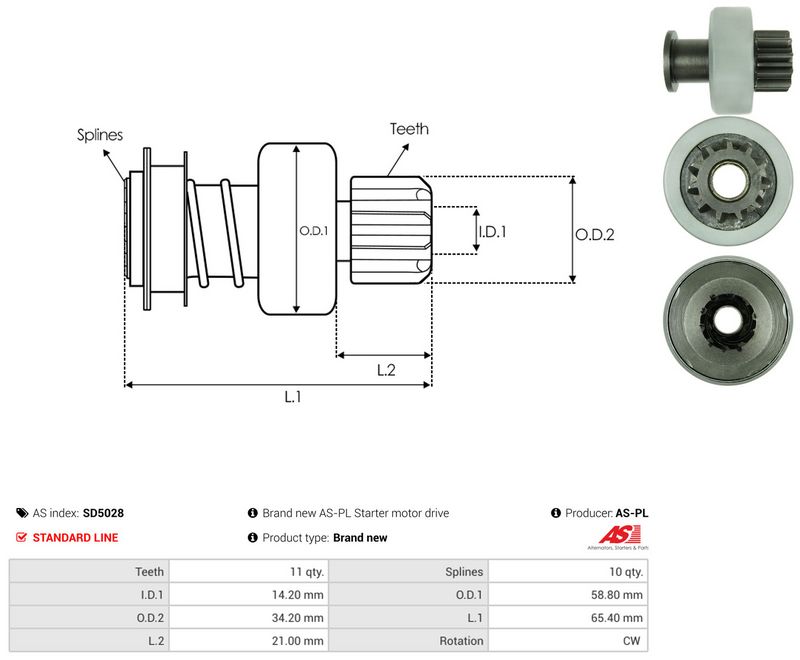 AS-PL SD5028 Freewheel Gear, starter