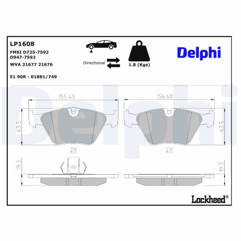 Piduriklotsi komplekt, ketaspidur, DELPHI LP1608