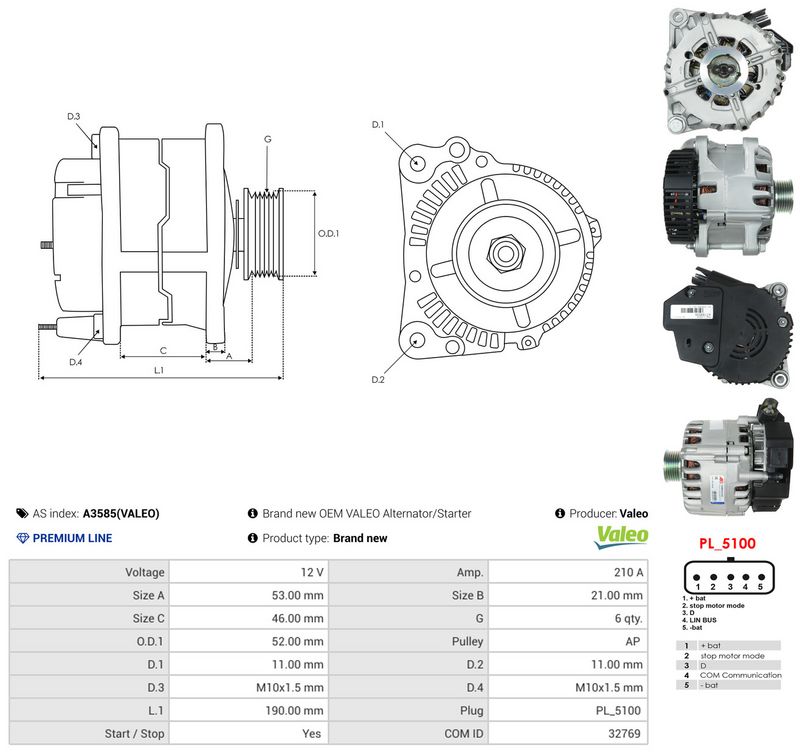 Generaator, AS-PL A3585(VALEO)