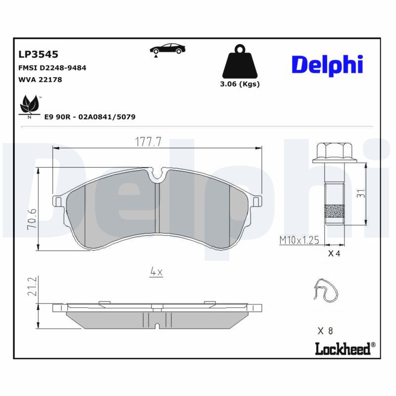 Piduriklotsi komplekt, ketaspidur, DELPHI LP3545