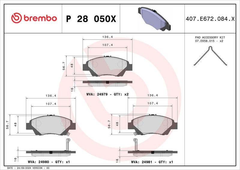 BREMBO P28050X Brake Pad Set, disc brake