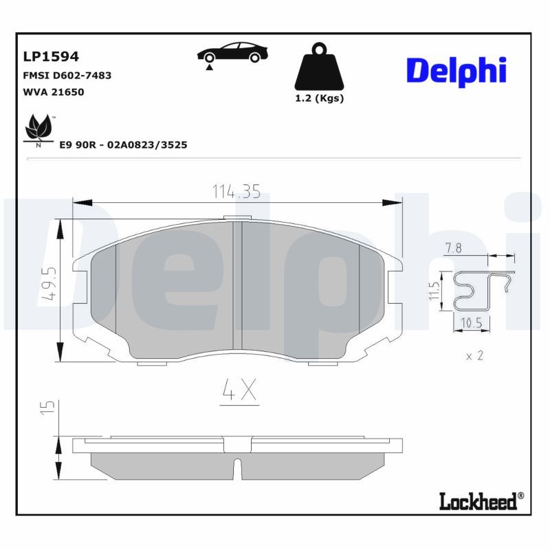 Piduriklotsi komplekt, ketaspidur, DELPHI LP1594