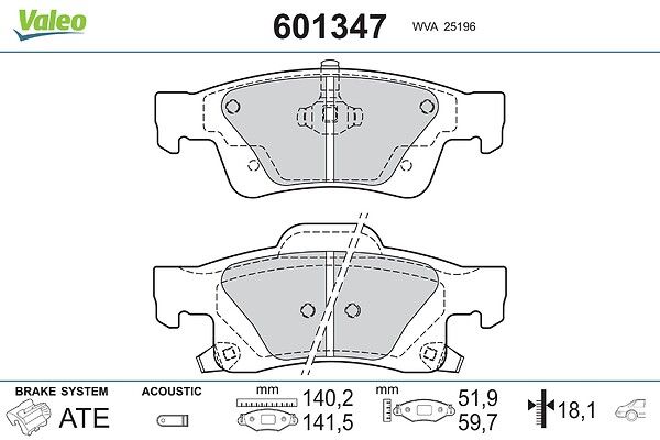 VALEO 601347 - Stabdžių kaladėlių komplektas