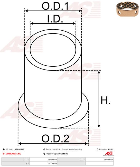 AS-PL SBU9214S Bush, starter shaft