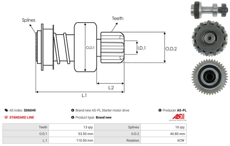 AS-PL SD6049 Freewheel Gear, starter