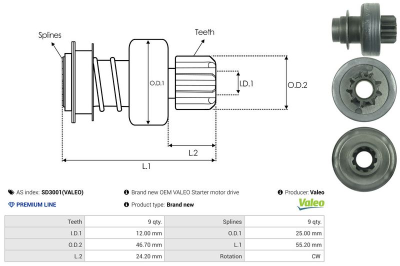 AS-PL SD3001(VALEO) Freewheel Gear, starter