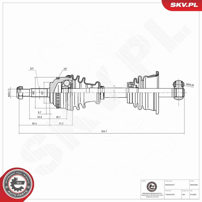 ESEN SKV 40SKV045 Drive Shaft