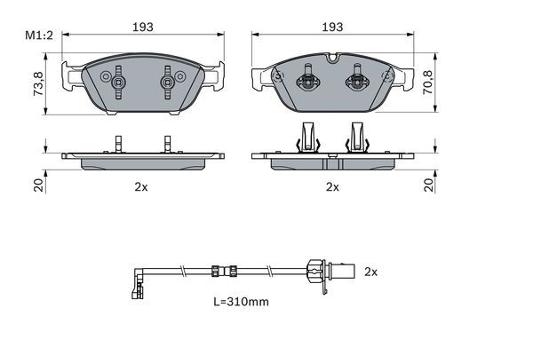 Комплект гальмівних накладок, дискове гальмо, Bosch 0986494986