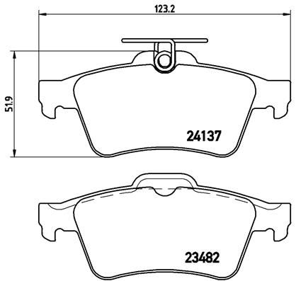 Колодка гальм. диск. FORD FOCUS MAZDA 3,5 OPEL VECTRA C, RENAULT LAGUNA задн. (вир-во BREMBO)