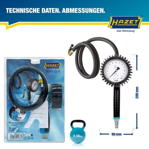 HAZET 9041G-1 Compressed-air Tyre Pressure Gauge/Inflator