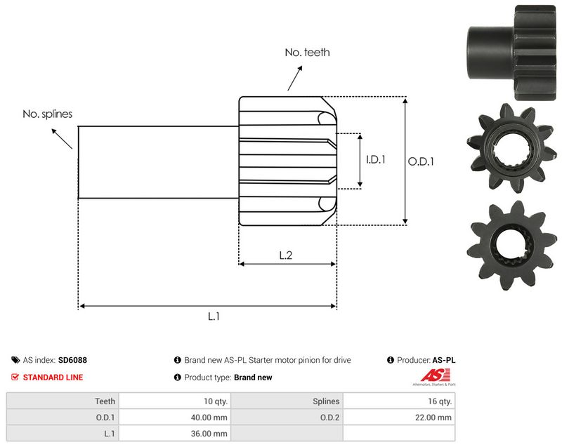AS-PL SD6088 Freewheel Gear, starter