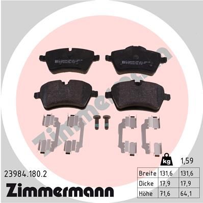 Комплект гальмівних накладок, дискове гальмо, Zimmermann 23984.180.2