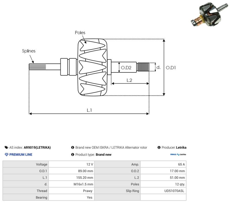 AS-PL AR9019(LETRIKA) Rotor, alternator