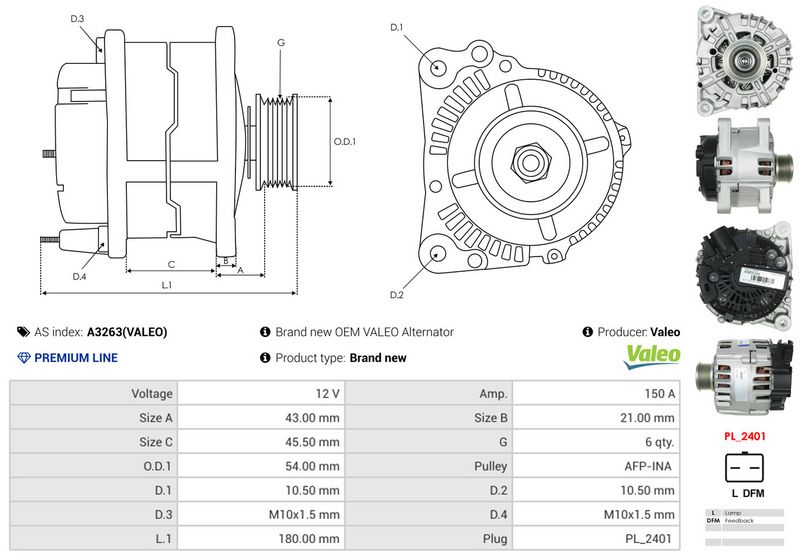 AS-PL A3263(VALEO) Alternator