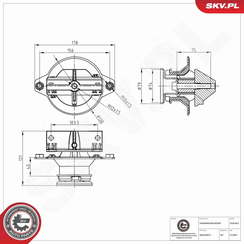ESEN SKV 75SKV815 Automatinės pavarų dėžės pagalvė