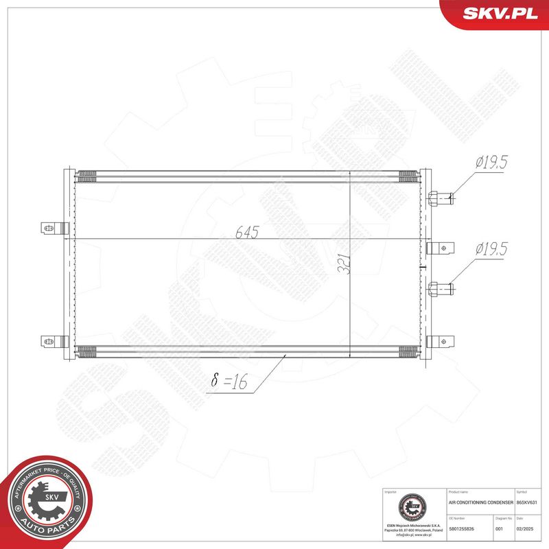 ESEN SKV 86SKV631 Condenser, air conditioning