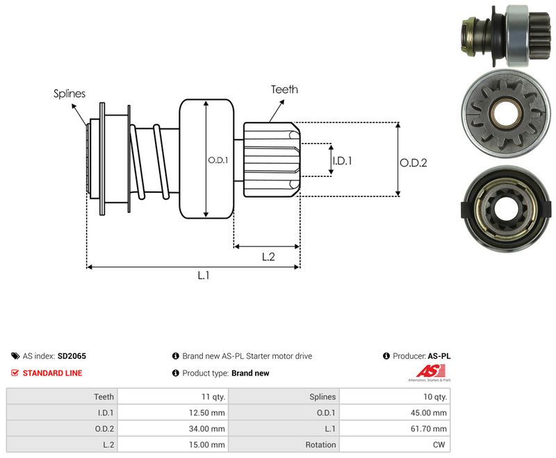 AS-PL SD2065 Freewheel Gear, starter