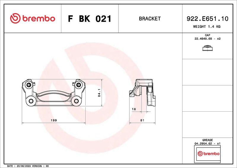 Комплект кронштейнів гальмівного супорта, Brembo FBK021