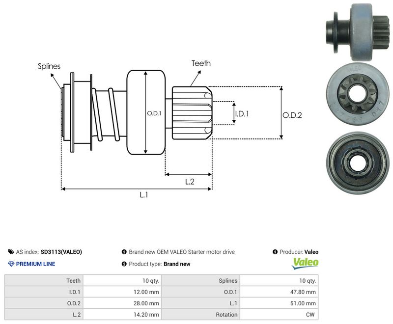 AS-PL SD3113(VALEO) Freewheel Gear, starter