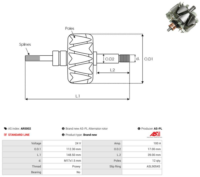 rootor, generaator, AS-PL AR5002