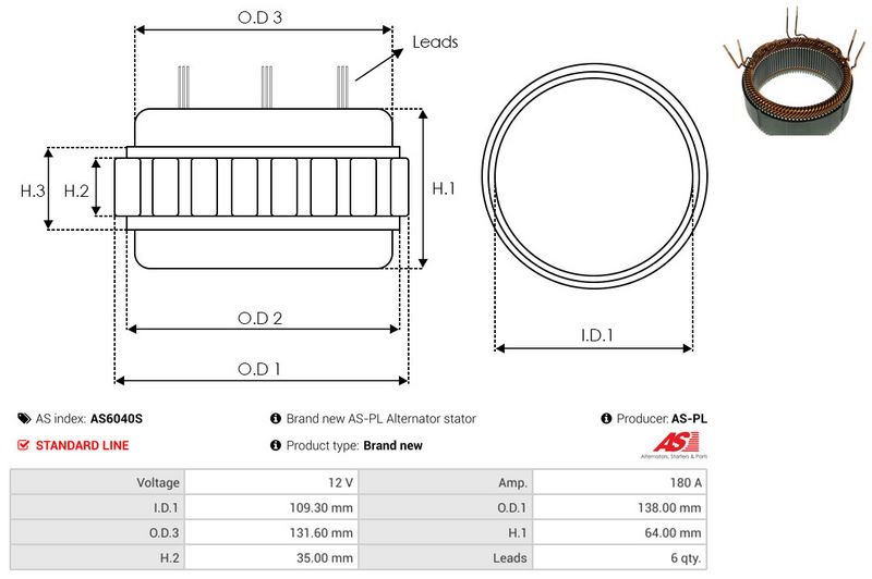 AS-PL AS6040S Stator, alternator