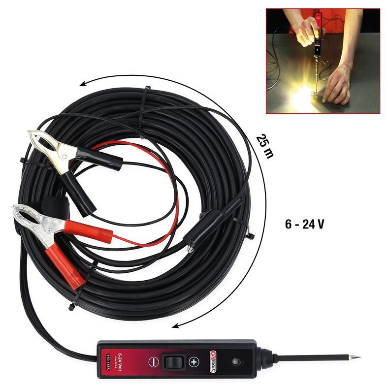 Funktionstestlampa 6-24 V likspänning med 25 meter kabel