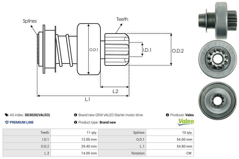 AS-PL SD3020(VALEO) Freewheel Gear, starter