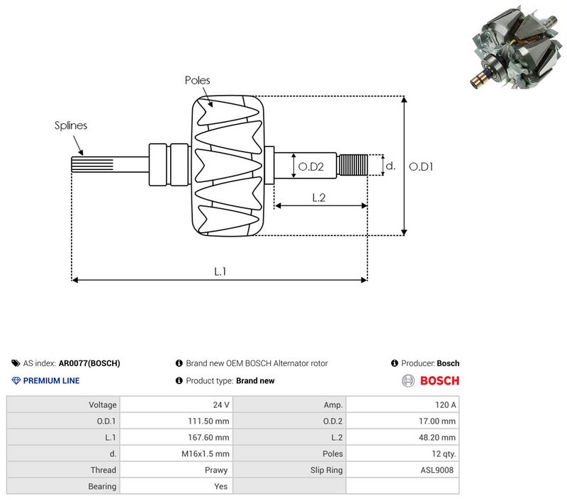 AS-PL AR0077(BOSCH) Rotor, alternator