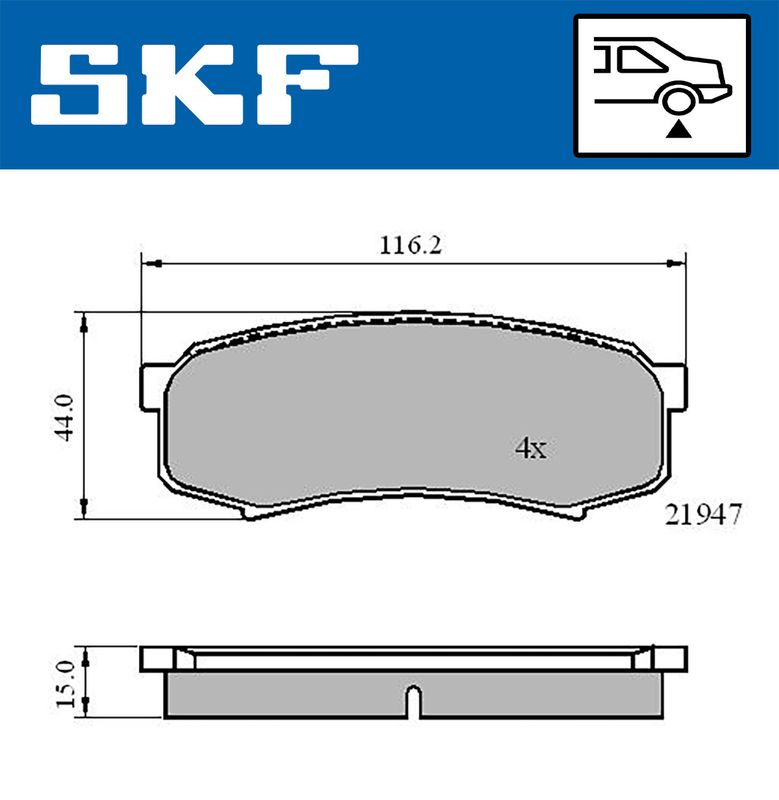 Комплект гальмівних накладок, дискове гальмо, Skf VKBP90136