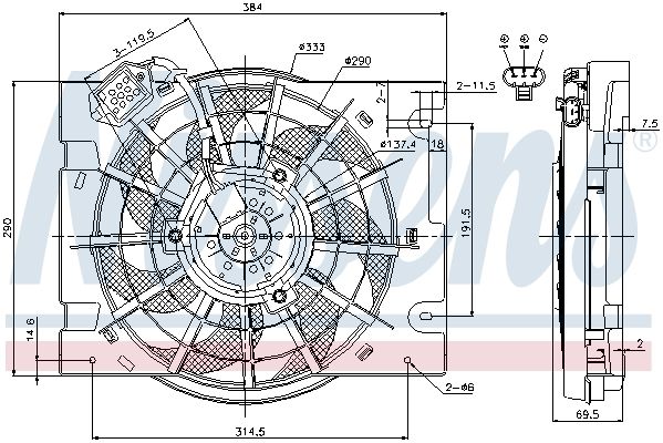 NISSENS OPEL Вентилятор радиатора двигатель. с системой кондиц. Astra G, Zafira A 1.2-2.2 98-