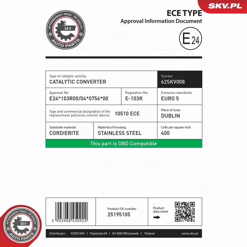 ESEN SKV 62SKV008 Catalytic Converter