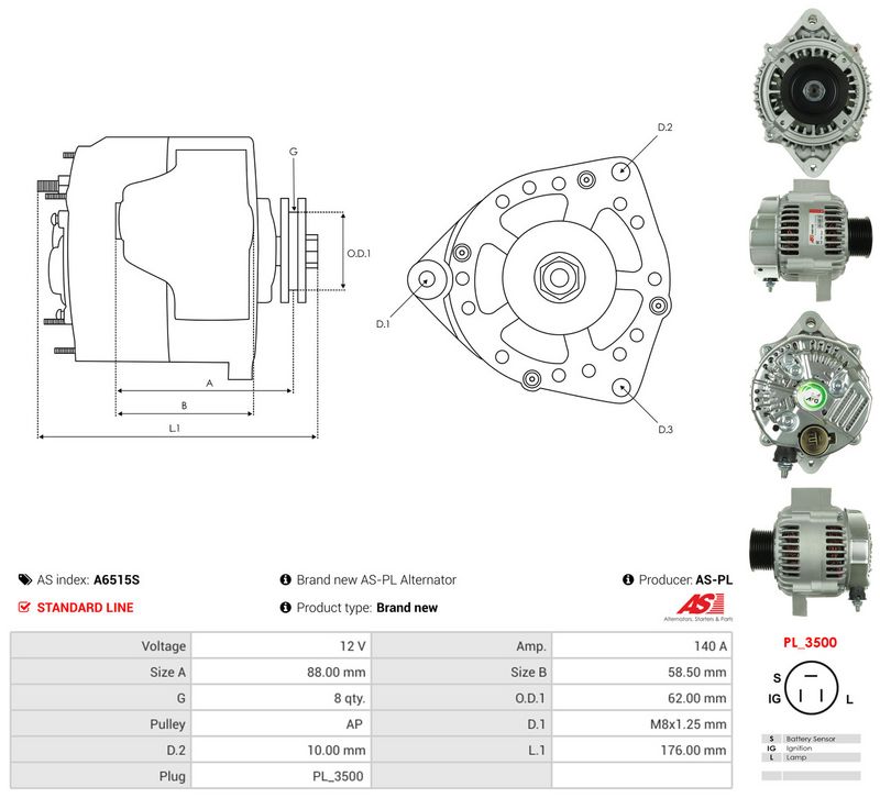 Generaator, AS-PL A6515S